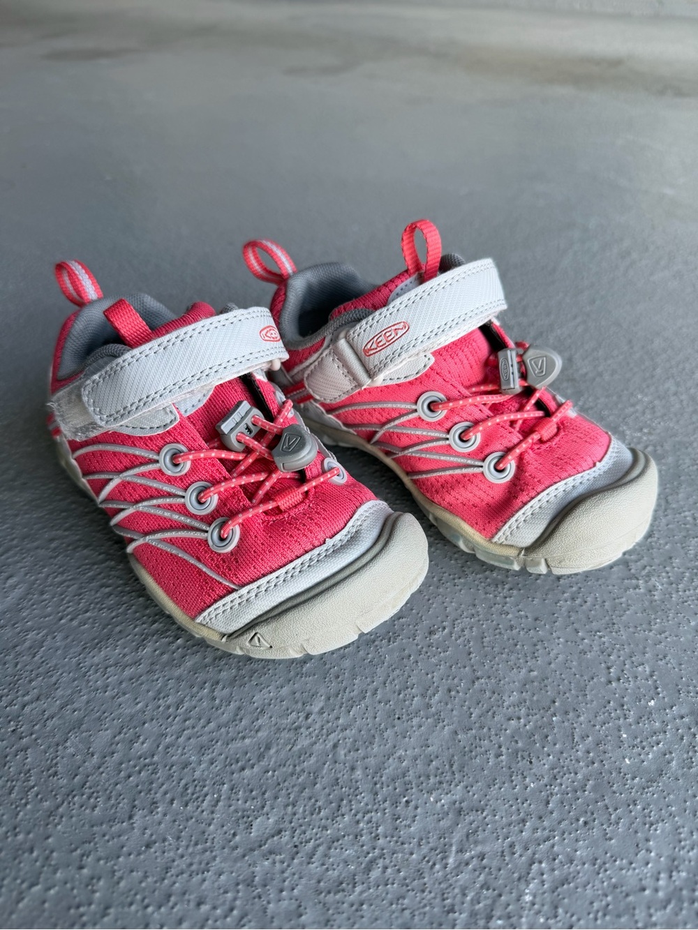 Keen Kids Coral Pink and Gray Hook-and-Loop Sneakers